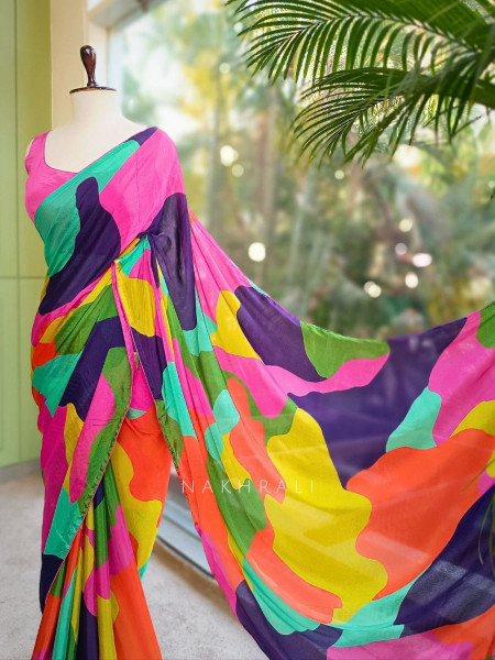 Colorwave Multicolor Printed Saree with Embroidered Jacket Set