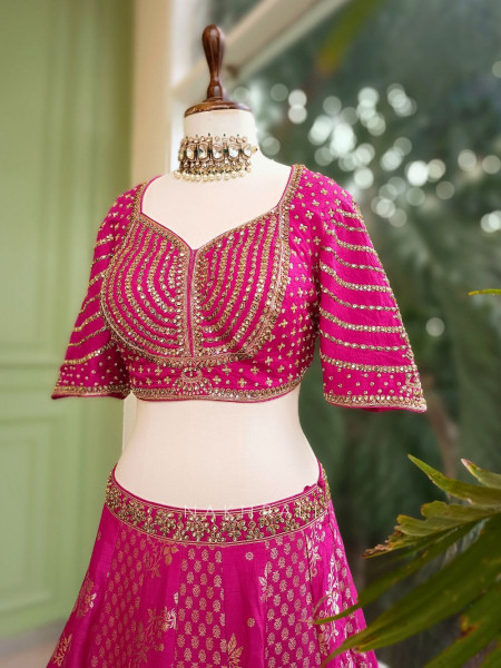 Vyoma Magenta Lehenga with Intricate Zari & Kundan Work