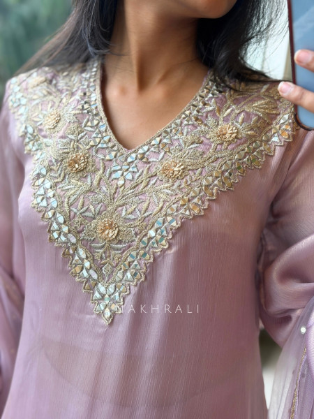 Mehraz Pink Silk Kurta Skirt Set