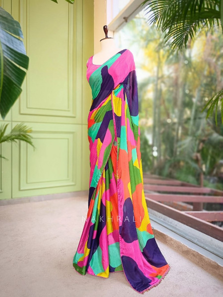 Colorwave Multicolor Printed Saree with Embroidered Jacket Set