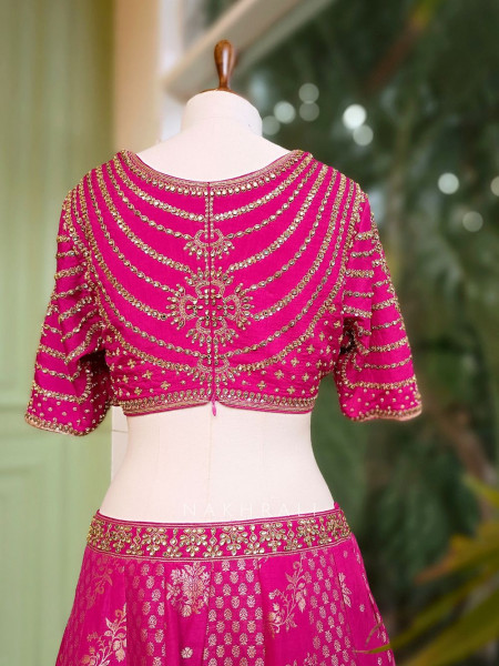Vyoma Magenta Lehenga with Intricate Zari & Kundan Work