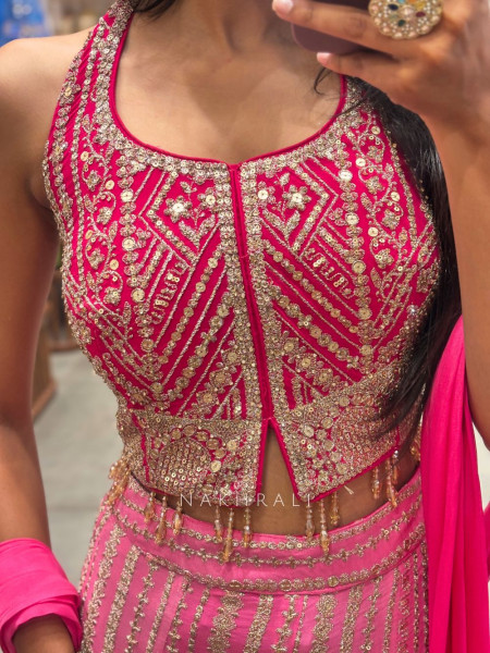 Serenya Pink Sequin Palazzo Set with Choker Dupatta
