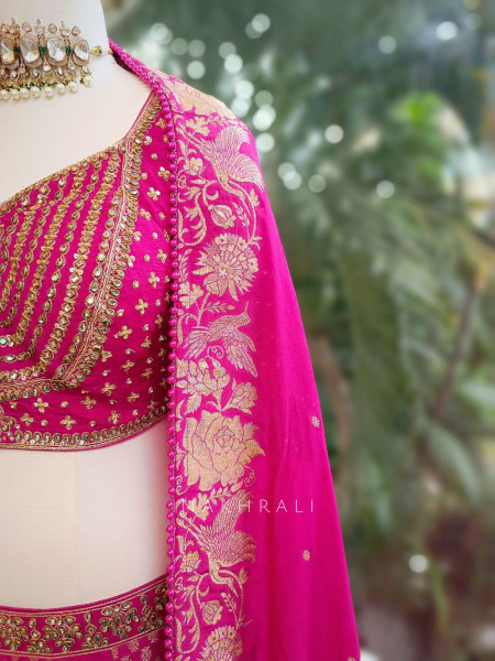 Vyoma Magenta Lehenga with Intricate Zari & Kundan Work