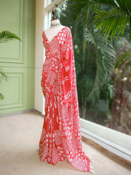 Varnika Rust Handloom Batik Saree with Tassels