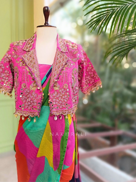 Colorwave Multicolor Printed Saree with Embroidered Jacket Set