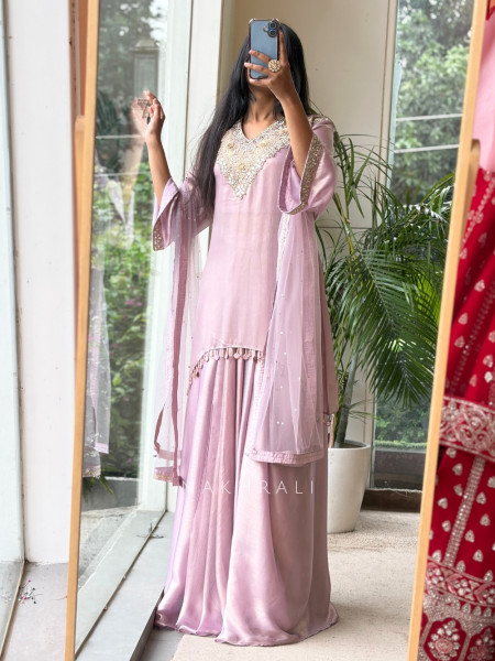 Mehraz Pink Silk Kurta Skirt Set