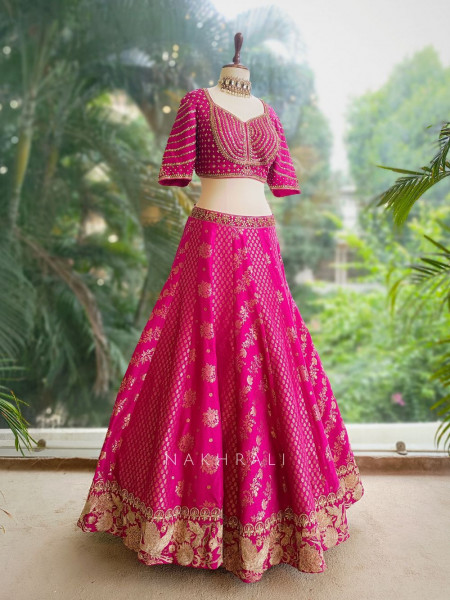 Vyoma Magenta Lehenga with Intricate Zari & Kundan Work