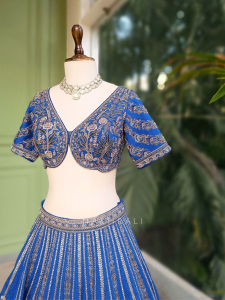 Rivara Blue Lehenga Set with Gota and Zari Work