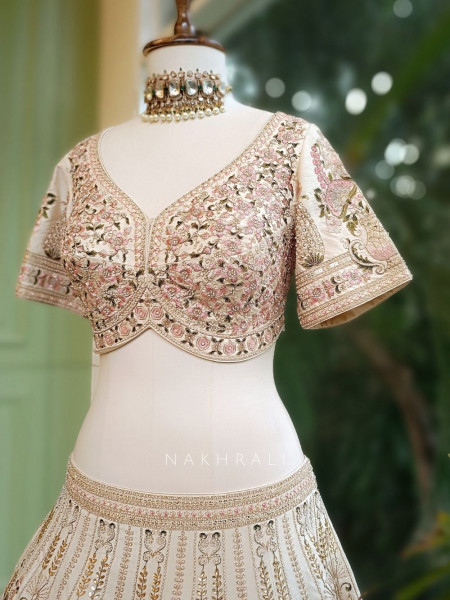 Padmavati Cream Bridal Lehenga with Beads and Embroidery