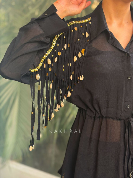 Noira Fringe Black Indo-Western Co-ord Set