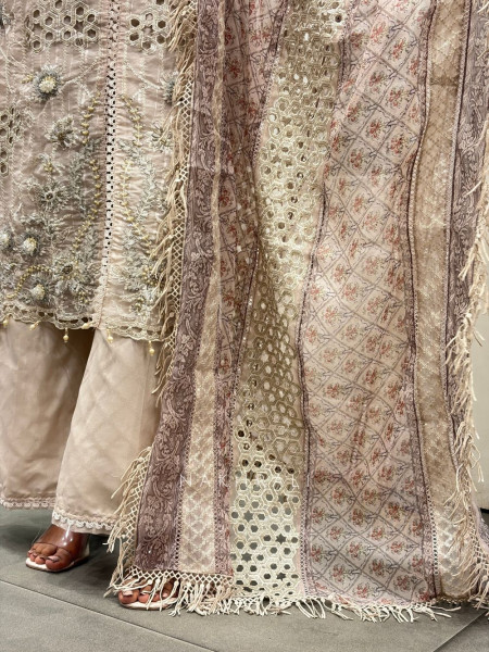 Mehram Bead & Embroidered Three Piece Suit Set