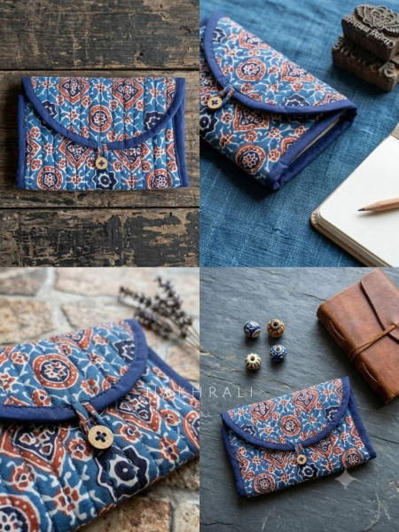 Coin Blue Cotton Printed Quilted Wallet