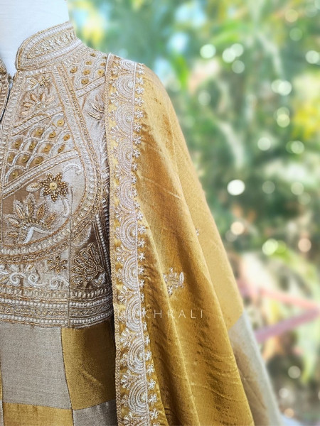 Zareen Golden Sequin & Zari Embroidered Anarkali Suit Set