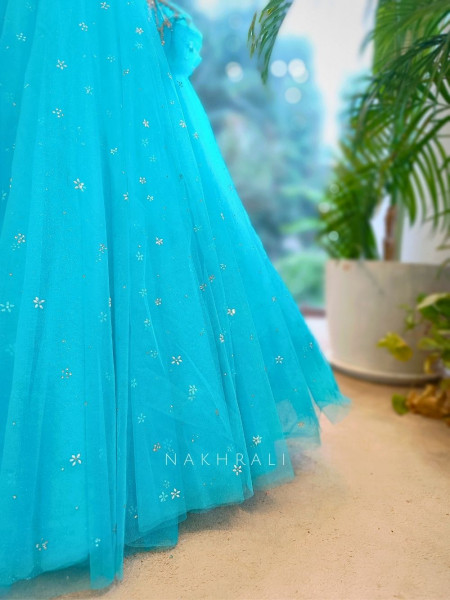 Lustre Enchant Blue Net Lehenga with Heavy Embroidered Blouse