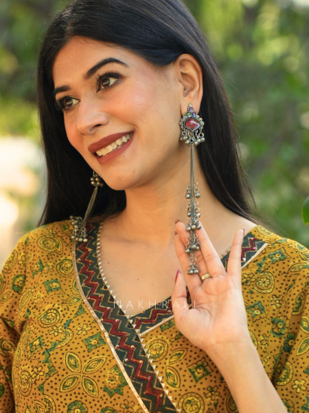 Zehra Long Kashmiri Ear Cuff Earrings