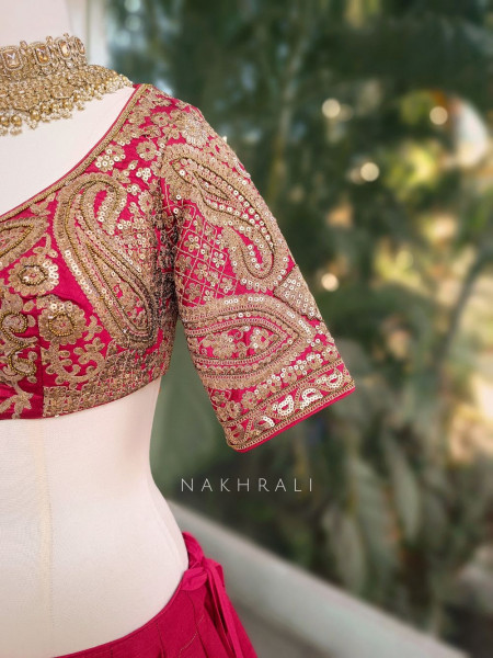 Drisana Red Bridal Lehenga with Heavy Zari & Sequin Work