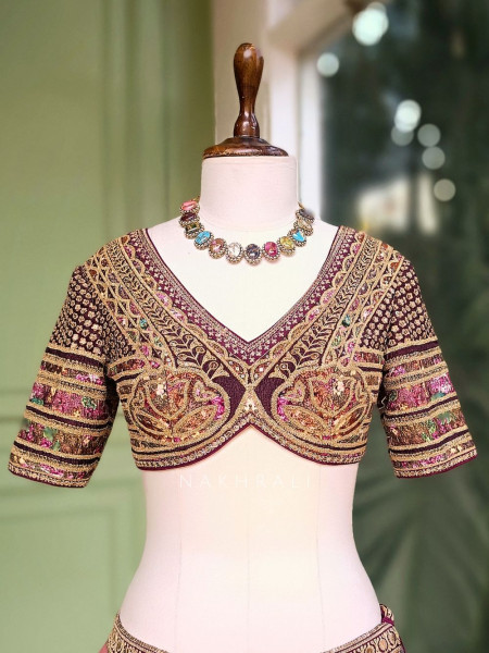 Elysian Mosaic Multicolor Floral Lehenga with Zari and Thread Work