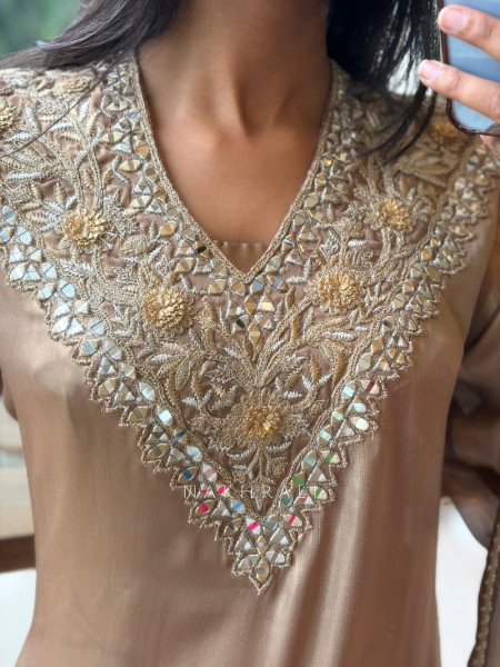 Mehraz Brown Silk Kurta Skirt Set