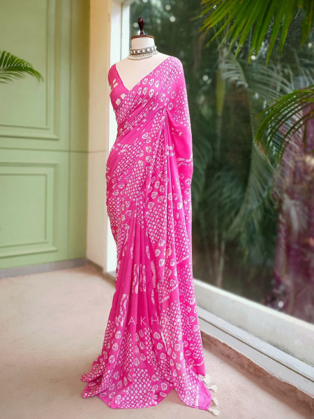 Varnika Pink Handloom Batik Saree with Tassels