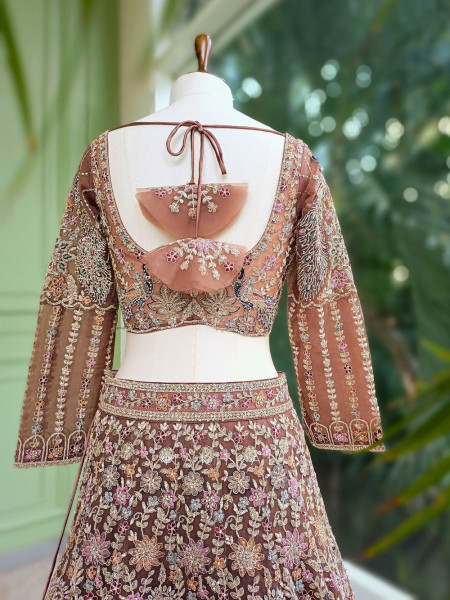Anvika Brown Embroidered Lehenga with Zari & Zardozi