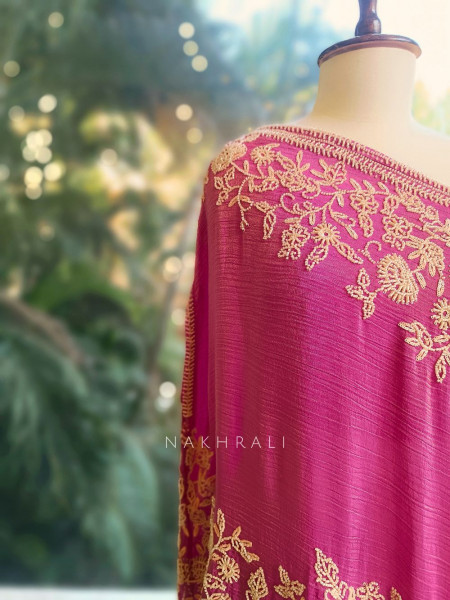 Azure Bloom Cape Magenta Top Sharara Set with Cut dana Work