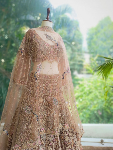 Anvika Brown Embroidered Lehenga with Zari & Zardozi