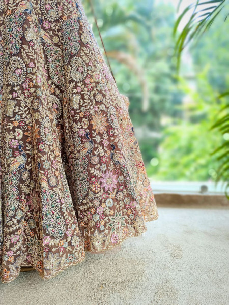 Anvika Brown Embroidered Lehenga with Zari & Zardozi