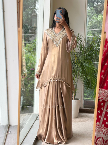 Mehraz Brown Silk Kurta Skirt Set