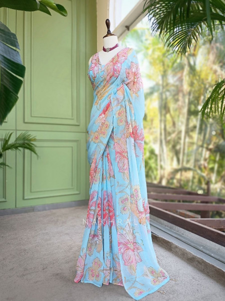 Dahlia Sky Blue Organza Saree with Sequin and Cut Dana Work