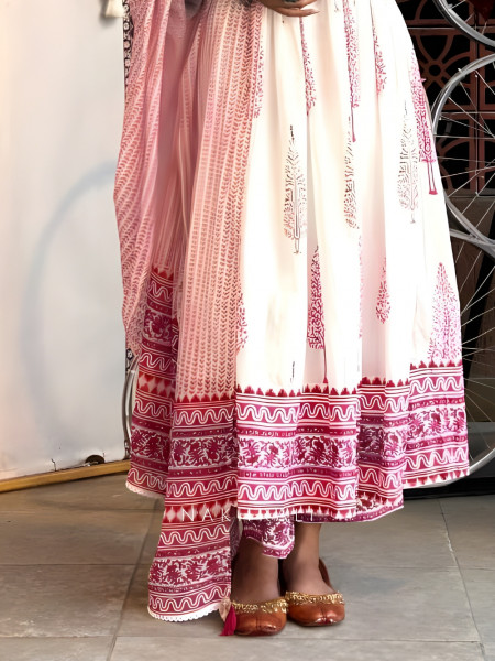 Ivory White-Off Cotton Kurta Pant Set with Printed Detailing