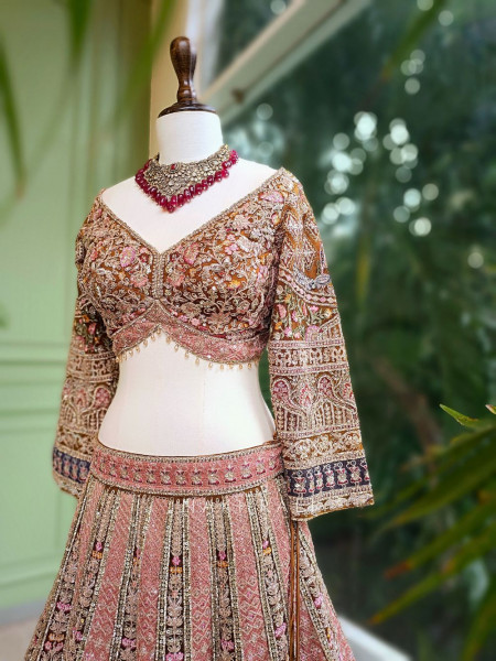 Vilanya Brown Bridal Lehenga with Intricate Zardozi Work