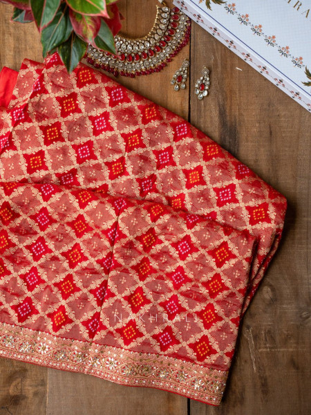 Navya Red Khaddi Georgette Bandhani Saree with Sequin & Cut Dana Work