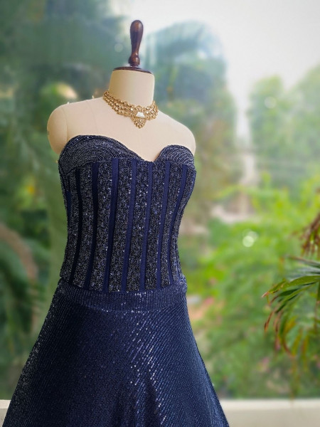 Midnight Aurora Blue Sequin Indo-Western Lehenga