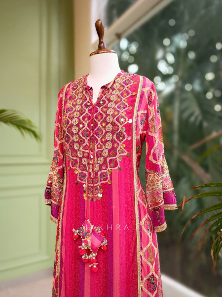 Aarohi Red Cotton Suit Set with Embroidery and Print