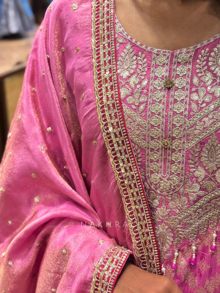 Gulabi Radiance Pink Palazzo Kurta Set with Zari Embroidery