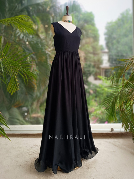 Velvette Grace Black Dress with Thread Embroidered Jacket