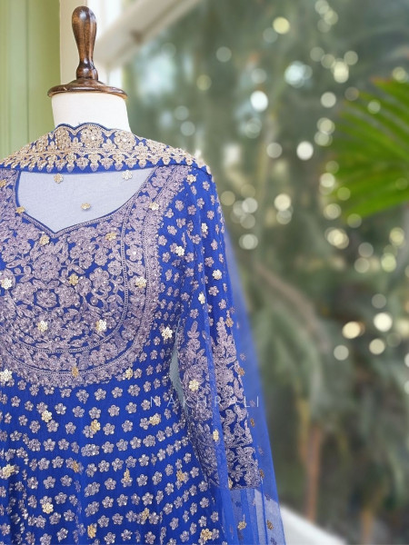 Ruhvika Royal Blue Embroidered Lehenga Set with Mirror and Stone Work