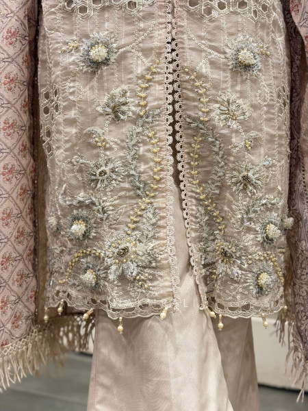 Mehram Bead & Embroidered Three Piece Suit Set