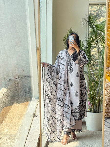 Shwet Shyam Light Pink Suit Set with Black Thread Embroidery