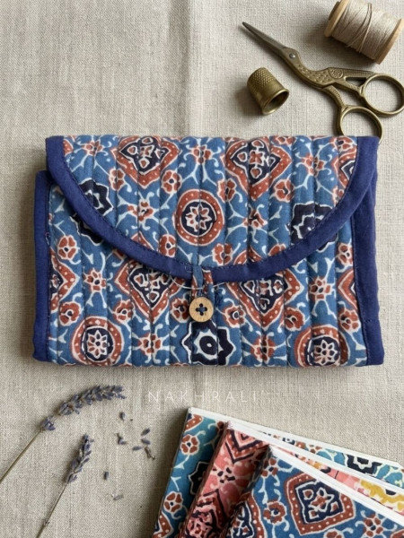 Coin Blue Cotton Printed Quilted Wallet