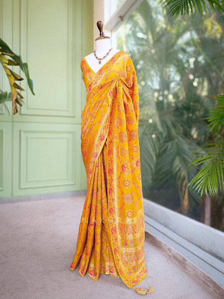 Solvara Yellow Bandhani Saree with Traditional Border