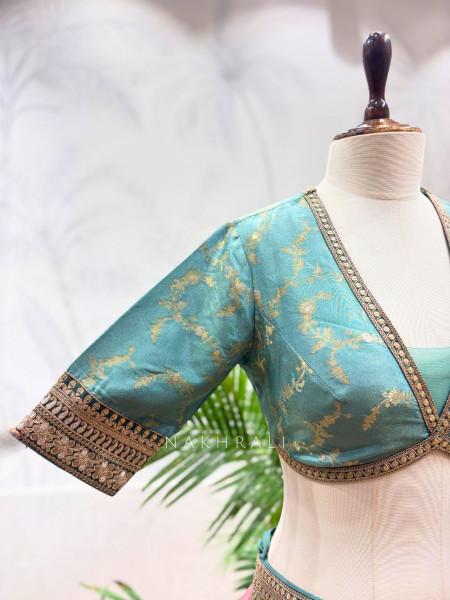 Rangraahi Multicolor Banarasi Brocade Kalidaar Lehenga Set with Embroidered Border