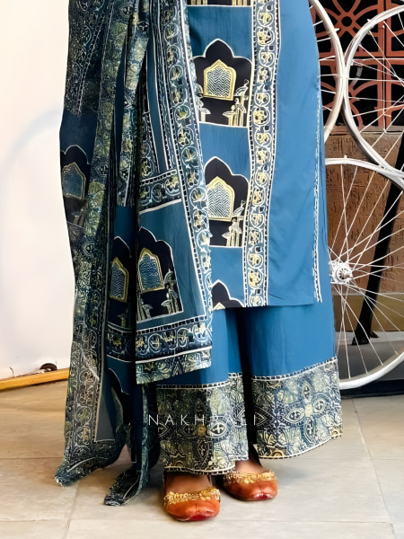 Aarika Blue Cotton Pant Kurta Set with Heritage Print