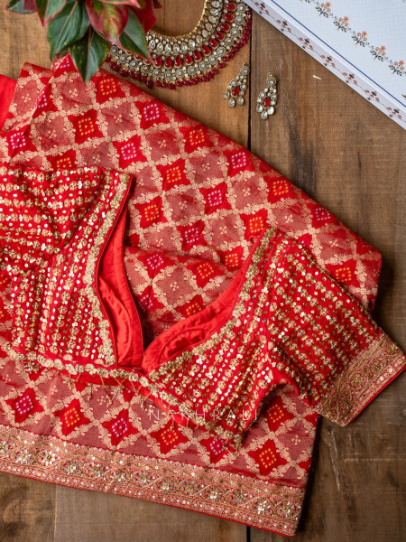 Navya Red Khaddi Georgette Bandhani Saree with Sequin & Cut Dana Work