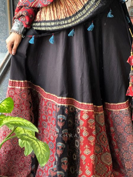 Jugni Black Cotton Ajrakh Printed Chaniya Choli
