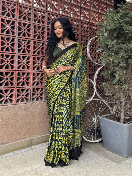 RangRekha Green Modal Saree with Printed Design