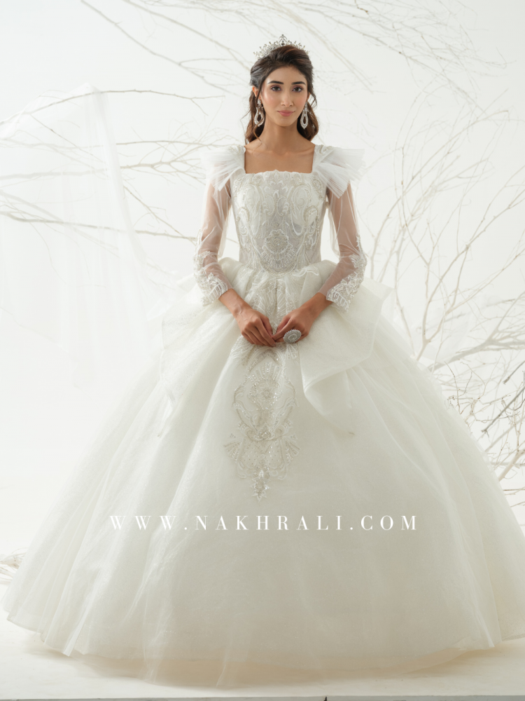 christian wedding dress designer White Christian Wedding Skirt with Lace Embroidery Border-HC24087 XL