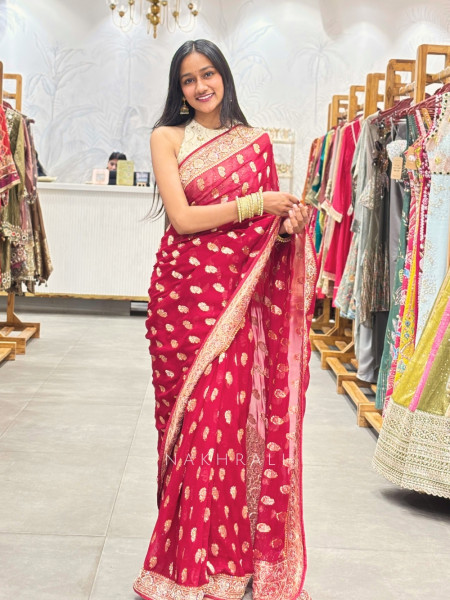 Karuna Red Georgette Saree with Sequin Work