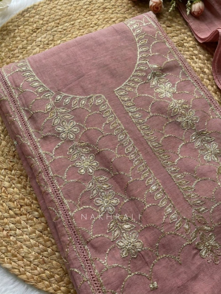 Saanjh Pink Embroidered Dress Material