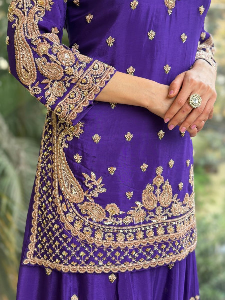 Aarohi Purple Zardozi Kurta Palazzo Set
